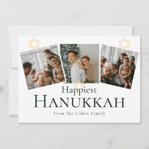 Tarjeta Festiva Calligrafía azul La familia más feliz de Hanukkah 