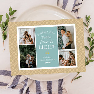 Tarjeta Festiva Calligrafía azul La familia más feliz de Hanukkah 