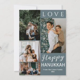 Tarjeta Festiva Calligrafía azul La familia más feliz de Hanukkah 