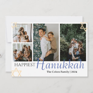 Tarjeta Festiva Calligrafía azul La familia más feliz de Hanukkah 
