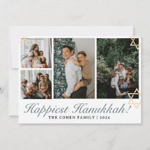 Tarjeta Festiva Calligrafía azul La familia más feliz de Hanukkah