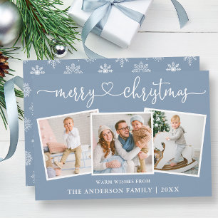 Tarjeta Festiva Calligrafía Corazón Copos de nieve Azul Dusty 3 Fo