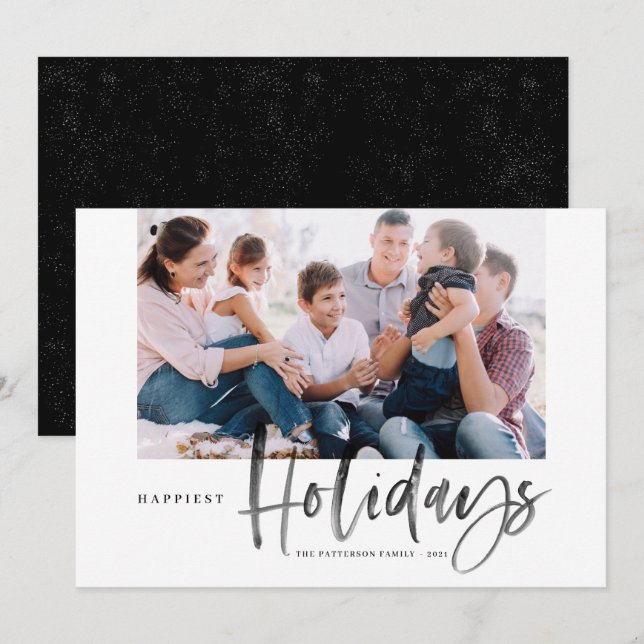 Tarjeta Festiva Calligrafía de pincel Foto de las vacaciones más f (Anverso / Reverso)