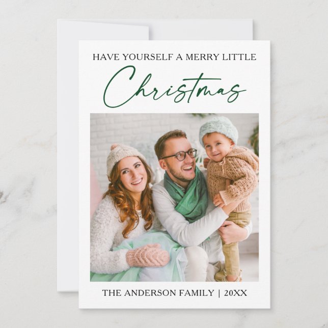 Tarjeta Festiva Calligrafía de tinta verde foto de pluma Minimalis (Anverso)