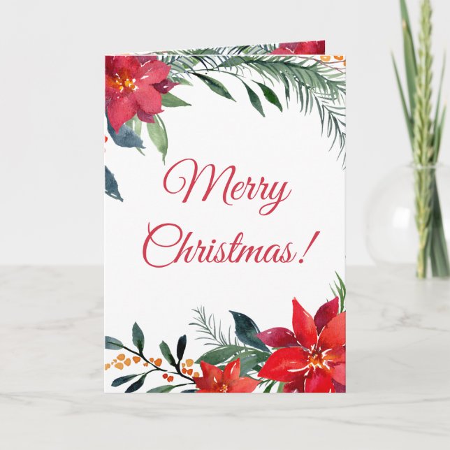 Tarjeta Festiva Calligrafía de vegetación de Fancy Red Poinsettia (Anverso)
