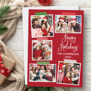 Tarjeta Festiva Calligrafía divertida Cinta navideña feliz roja