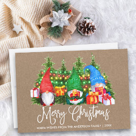 Tarjeta Festiva Calligrafía divertida Kraft Gnomes navideños