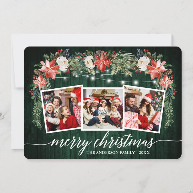 Tarjeta Festiva Calligrafía Flora acuática de madera verde 3 Foto (Anverso)