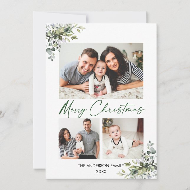 Tarjeta Festiva Calligrafía Navidades de tinta verde vegetación 3  (Anverso)