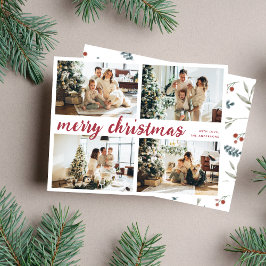 Tarjeta Festiva Calligrafía navideña Red Merry Cuatro Fotografía