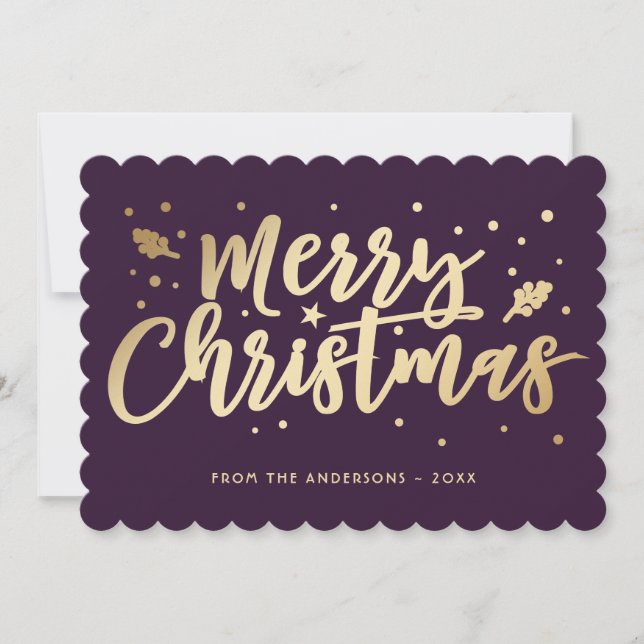 Tarjeta Festiva Calligrafía Purple Gold Merry Christmas (Anverso)