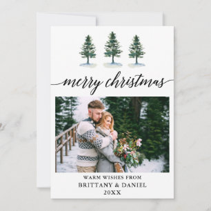 Tarjeta Festiva Calligrafía Watercolor Pines Couple Photo