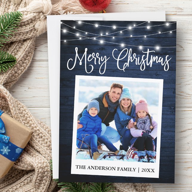 Tarjeta Festiva Calligraphy Blue Wood Ilustra la fotografía de cám (Customize to add text to back of card.)