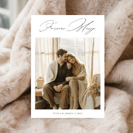 Tarjeta Festiva Calligraphy Forever Merry Christmas Newlywed Photo