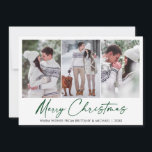 Tarjeta Festiva Calligraphy Green Ink Pen Navidades 3 Photo Couple<br><div class="desc">Moderna elegancia Minimalista caligrafía Lápiz manuscrito manuscrito Feliz Navidad 3 Tarjeta de vacaciones - Guión verde</div>