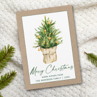 Calligraphy Green Ink Watercolor Pine Tree Kraft