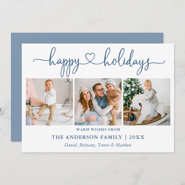 Tarjeta Festiva Calligraphy Heart 3 Foto Dusty Blue (Anverso / Reverso)