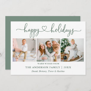 Tarjeta Festiva Calligraphy Heart 3 Photo Sage Green