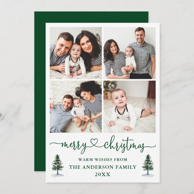 Tarjeta Festiva Calligraphy Heart 4 Pines acuarelas fotográficas (Anverso / Reverso)