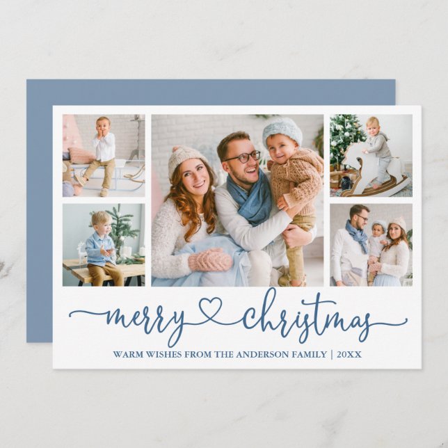 Tarjeta Festiva Calligraphy Heart 5 Navidades de fotografía Dusty  (Anverso / Reverso)