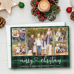 Tarjeta Festiva Calligraphy Heart 5 Navidades de fotografía Green<br><div class="desc">Caligrafía moderna guión del corazón 5 Collage de fotos de la familia de la foto Tarjeta navideña - Green Plaid</div>