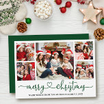 Tarjeta Festiva Calligraphy Heart 5 Navidades de fotografía Green<br><div class="desc">Caligrafía moderna guión del corazón 5 Collage de fotos de la familia de la foto Tarjeta navideña - Guión verde</div>