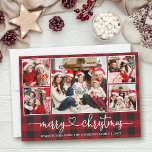 Tarjeta Festiva Calligraphy Heart 5 Navidades de fotografía Red Pl<br><div class="desc">Caligrafía moderna guión del corazón 5 Collage de fotos de la familia de la foto Tarjeta navideña - Red Plaid</div>