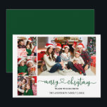 Tarjeta Festiva Calligraphy Heart Green Navidades 4 fotos<br><div class="desc">Caligrafía moderna Corazón guión Feliz Navidad 4 tarjeta de vacaciones de foto - Verde</div>