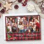 Tarjeta Festiva Calligraphy Heart Plaid 3 Navidades de fotografía<br><div class="desc">Caligrafía moderna Corazón guión 3 Collage de fotos de la familia de fotos Rústico Búfalo Rojo Tirado Merry Christmas Card - Watercolor Vintage Camión Rojo con Árbol de Navidad</div>