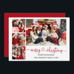 Tarjeta Festiva Calligraphy Heart Red Navidades 4 Fotos<br><div class="desc">Caligrafía moderna Corazón guión Merry Navidad 4 tarjeta de vacaciones de foto - Rojo</div>