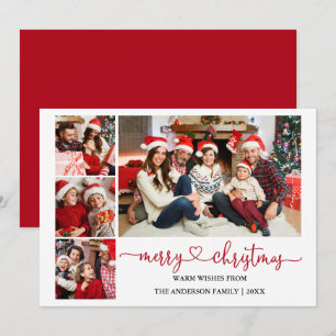 Tarjeta Festiva Calligraphy Heart Red Navidades 4 Fotos