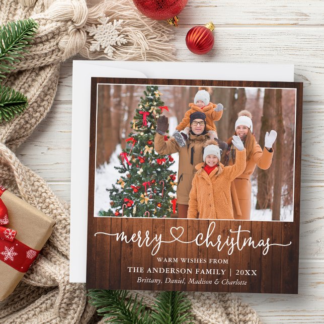 Tarjeta Festiva Calligraphy Heart Script Navidades Wood Square (Customize to add text to back of card.)