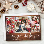 Tarjeta Festiva Calligraphy Heart Wood 5 Navidades de fotografía<br><div class="desc">Caligrafía moderna guión del corazón 5 Collage de fotos de la familia de la foto Tarjeta navideña - Impresión rústica de la madera del campo</div>