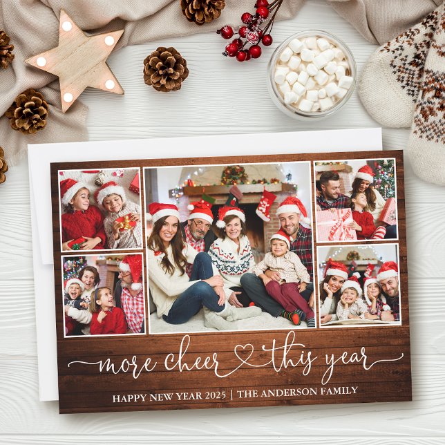 Tarjeta Festiva Calligraphy Heart Wood Más Chequeado 5 Foto (Customize to add text to back of card.)