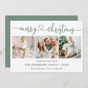 Tarjeta Festiva Calligraphy Hearts Navidades 3 Photo Sage Green