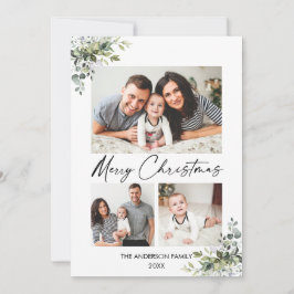 Tarjeta Festiva Calligraphy Ink Script Greenery 3 Navidades de fot