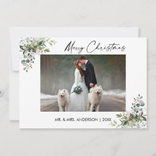 Tarjeta Festiva Calligraphy Ink Script Greenery Berries Pareja