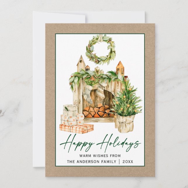 Tarjeta Festiva Calligraphy Ink Watercolor Holidays Kraft (Anverso)
