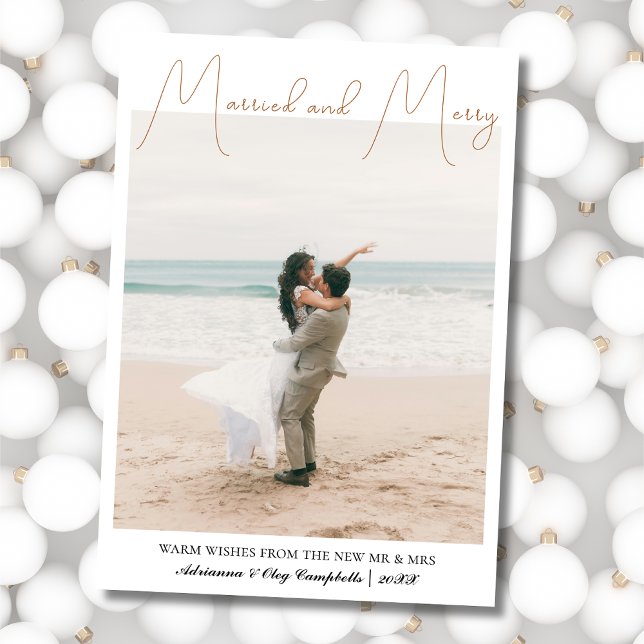 Tarjeta Festiva Calligraphy Married and Merry Gingerbread Brown (Subido por el creador)