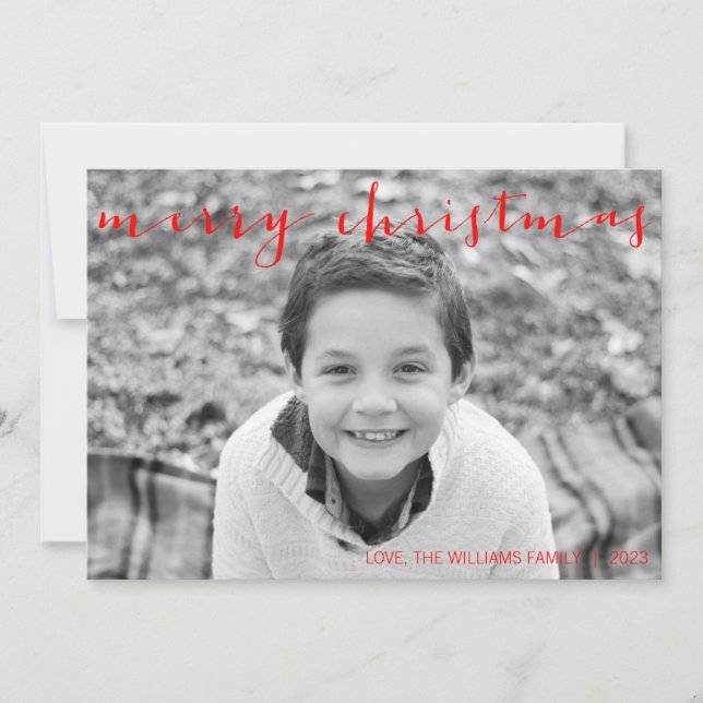 Tarjeta Festiva Calligraphy Merry Christmas Horizontal Photo Card (Anverso)