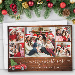Tarjeta Festiva Calligraphy Navidades de madera Red Truck 5 Foto<br><div class="desc">Moderna caligrafía Script 5 Photo Family Collage de fotos Merry Christmas Card incluye Watercolor Vintage Camión Rojo con árbol - Rústica Mera de campo</div>