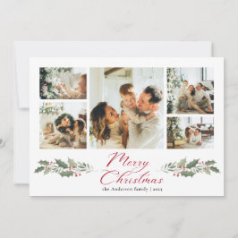 Tarjeta Festiva Calligraphy Script Merry Photo Collage Christmas