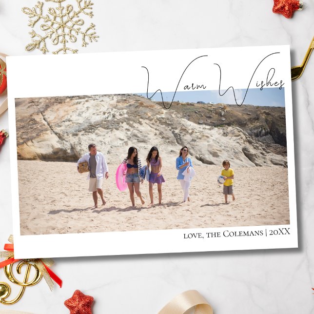 Tarjeta Festiva Calligraphy Warm Wishes |Two Beach Family Photo  (Subido por el creador)