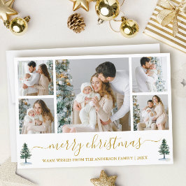 Tarjeta Festiva Calligraphy Watercolor Pines Gold Navidades