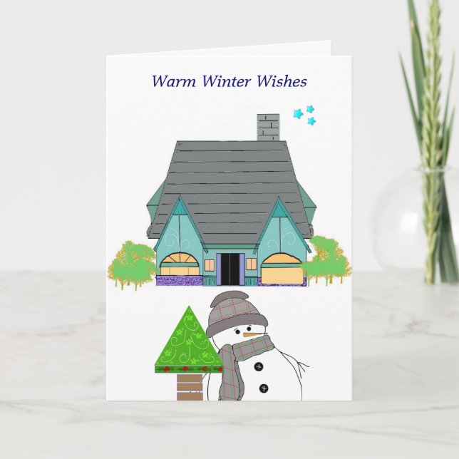 Tarjeta Festiva Calurosos deseos de invierno - Snowman (Anverso)