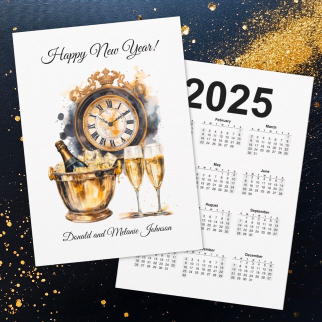 Tarjeta Festiva Calwndar de Año Nuevo Feliz de Oro y Negro (Subido por el creador)