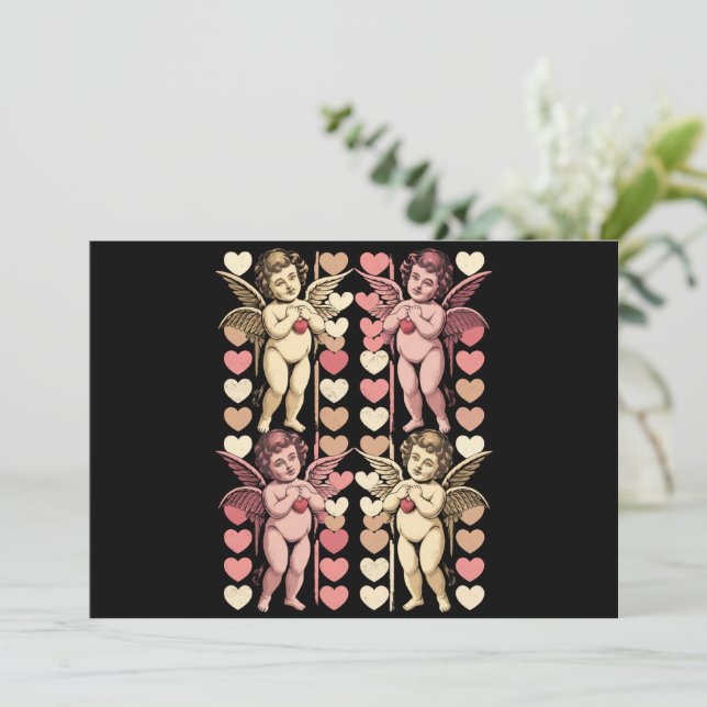 Tarjeta Festiva Camaquito Cupido Coqueta lazo Día de San Valentín  (Anverso de pie)