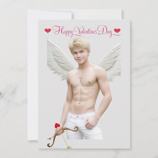Tarjeta Festiva Camaquito Gay Cupido San Valentín Personalizado (Anverso)