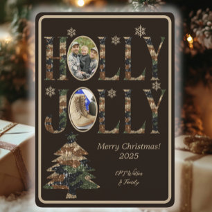 Tarjeta Festiva Cámara de foto oscura mocha camuflaje Holly Jolly