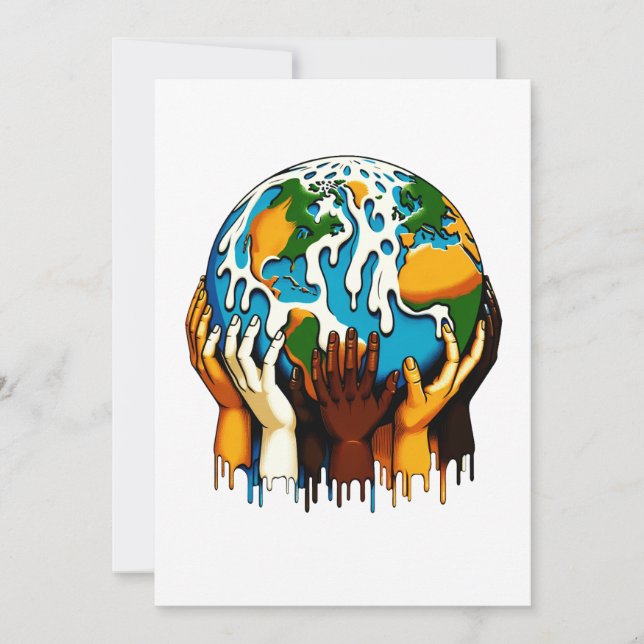 Tarjeta Festiva Cambio climático Unidad mundial diseño de la Tierr (Anverso)